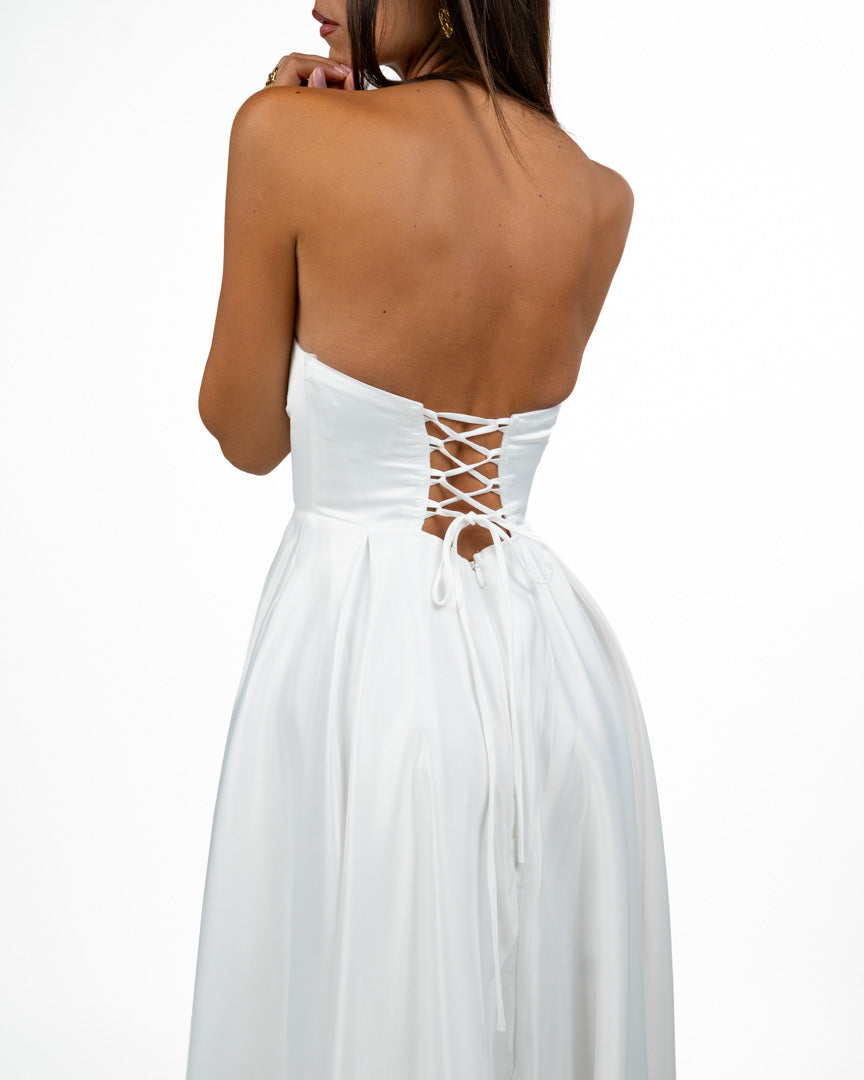 Abito Lungo con Corsetto e Spacco Bianco - Berti Mode Collection
