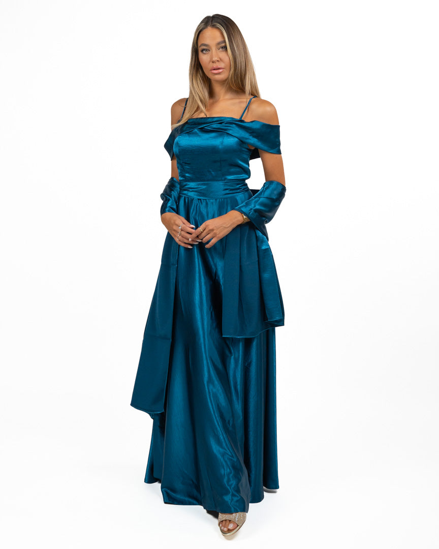 Abito Lungo con Spalline e Blu Petrolio - Berti Mode Collection