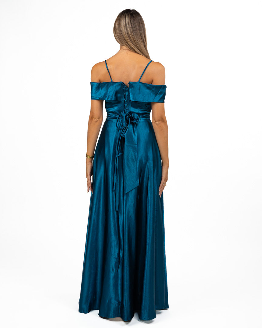 Abito Lungo con Spalline e Blu Petrolio - Berti Mode Collection