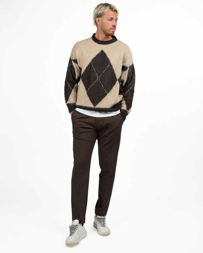 Maglione Cropped a Rombi Marrone e Panna - Berna