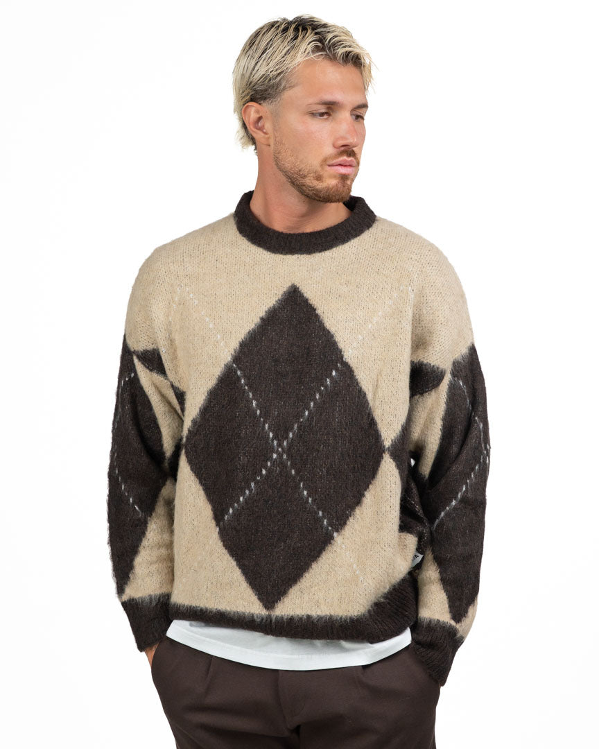 Maglione Cropped a Rombi Marrone e Panna - Berna