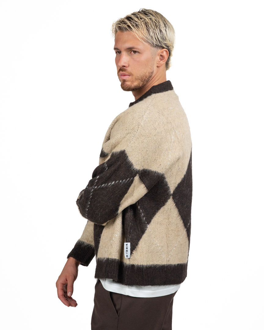 Maglione Cropped a Rombi Marrone e Panna - Berna