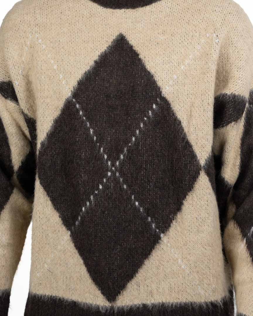 Maglione Cropped a Rombi Marrone e Panna - Berna