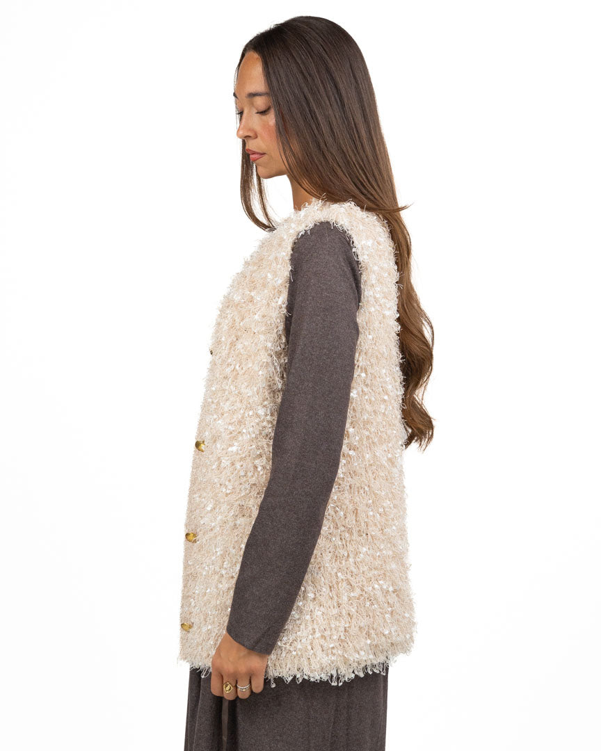 Gilet in Maglia Frangiata con Paillettes - Twinset