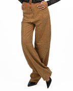 Pantaloni Jeans Wide-Leg in Denim Cammello con Strass Dorati - Elisabetta Franchi