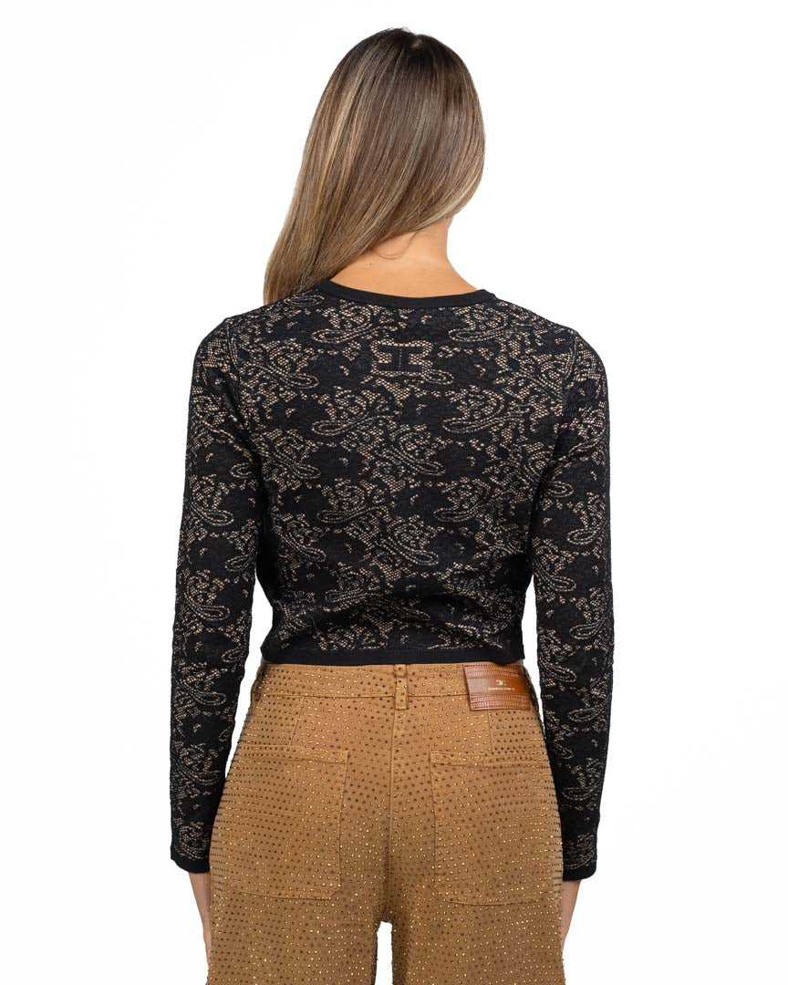Cardigan Cropped in Maglia Traforata con Morsetti Gold - Elisabetta Franchi