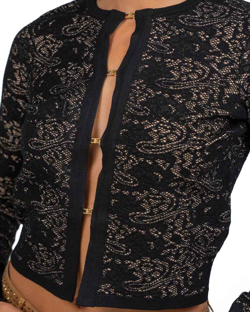 Cardigan Cropped in Maglia Traforata con Morsetti Gold - Elisabetta Franchi