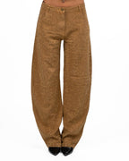 Pantaloni Jeans Wide-Leg in Denim Cammello con Strass Dorati - Elisabetta Franchi