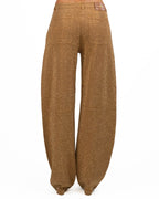 Pantaloni Jeans Wide-Leg in Denim Cammello con Strass Dorati - Elisabetta Franchi