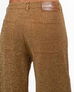 Pantaloni Jeans Wide-Leg in Denim Cammello con Strass Dorati - Elisabetta Franchi