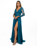 Abito Lungo con Maniche in Pizzo Blu Petrolio - Berti Mode Collection