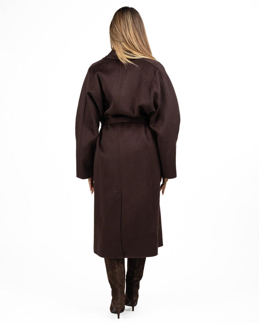 Cappotto Lungo Vestaglia in Lana Marrone con Cintura - Elisabetta Franchi