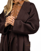 Cappotto Lungo Vestaglia in Lana Marrone con Cintura - Elisabetta Franchi