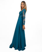 Abito Lungo con Maniche in Pizzo Blu Petrolio - Berti Mode Collection