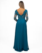 Abito Lungo con Maniche in Pizzo Blu Petrolio - Berti Mode Collection