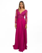 Abito Lungo con Maniche in Pizzo Magenta - Berti Mode Collection