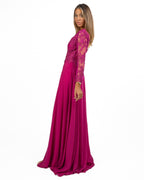 Abito Lungo con Maniche in Pizzo Magenta - Berti Mode Collection