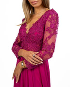 Abito Lungo con Maniche in Pizzo Magenta - Berti Mode Collection