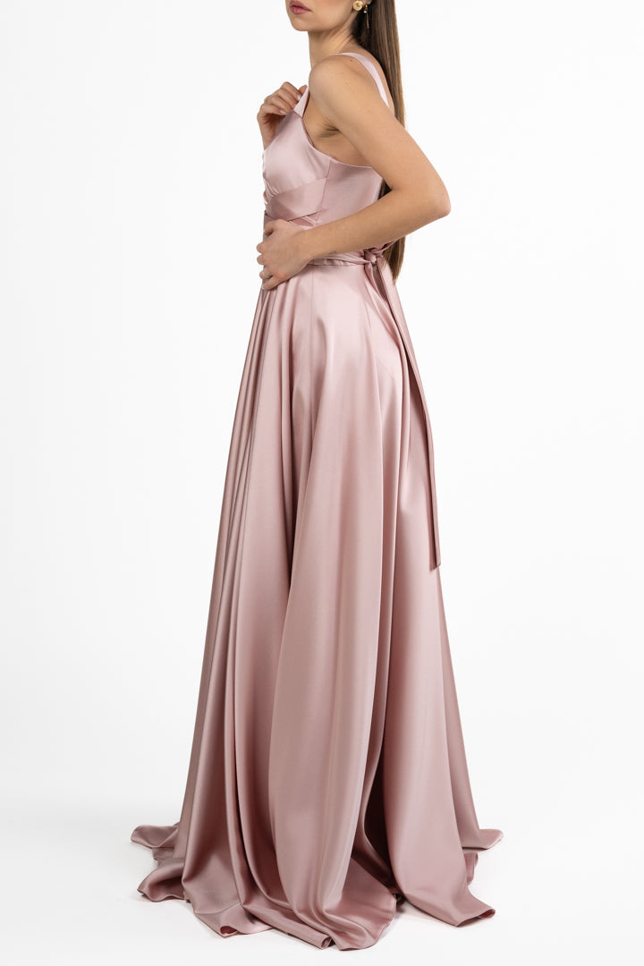 Abito Lungo Musani in Satin Rosa Antico