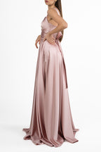 Abito Lungo Musani in Satin Rosa Antico