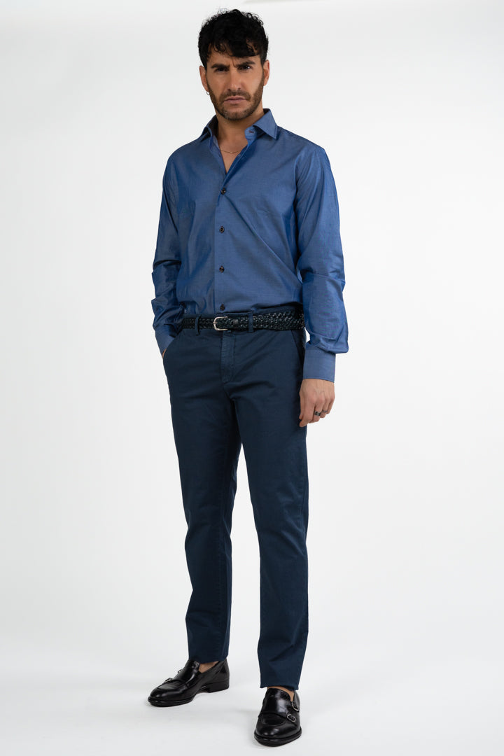 Pantalone Chino Siviglia - Blu Notte in Cotone Stretch