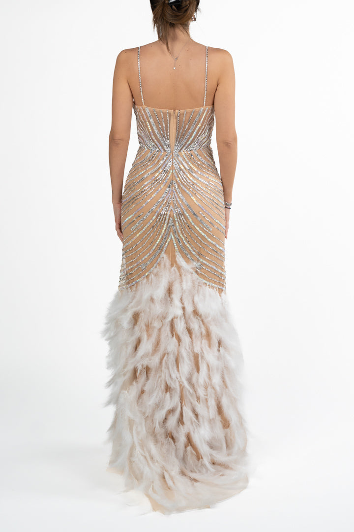 Abito oro con piume - Dea Fea