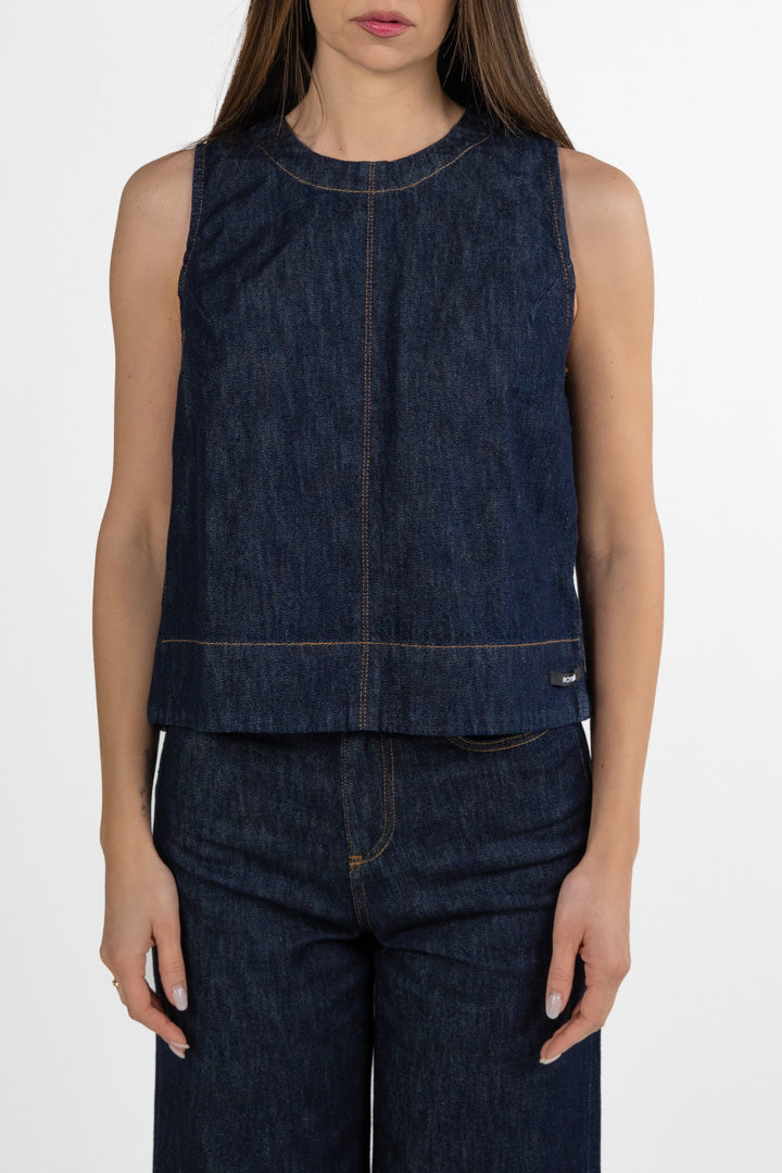 Top Smanicato in Denim Scuro – Taglio Boxy - Roy Roger's