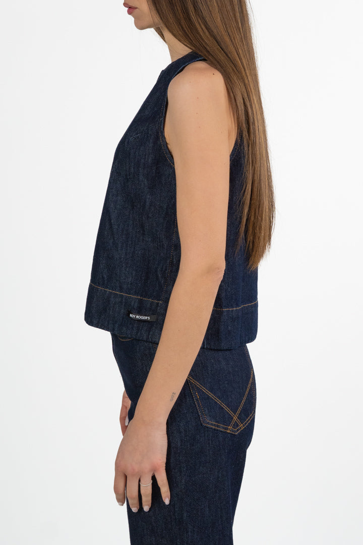 Top Smanicato in Denim Scuro – Taglio Boxy - Roy Roger's