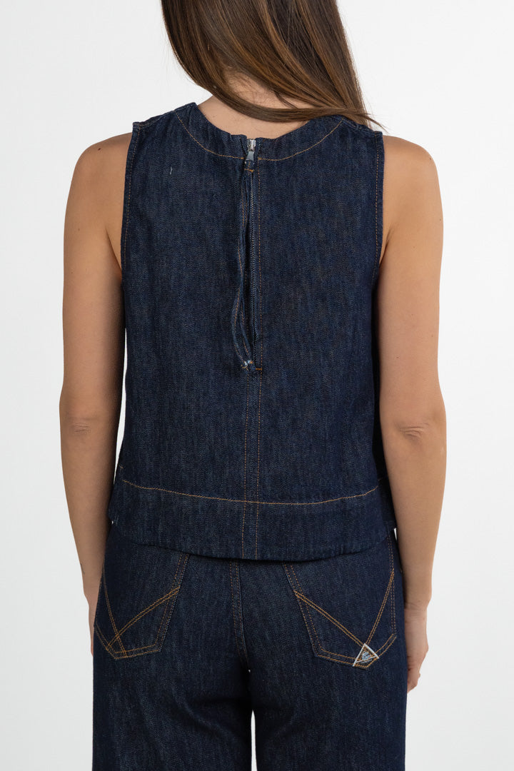 Top Smanicato in Denim Scuro – Taglio Boxy - Roy Roger's