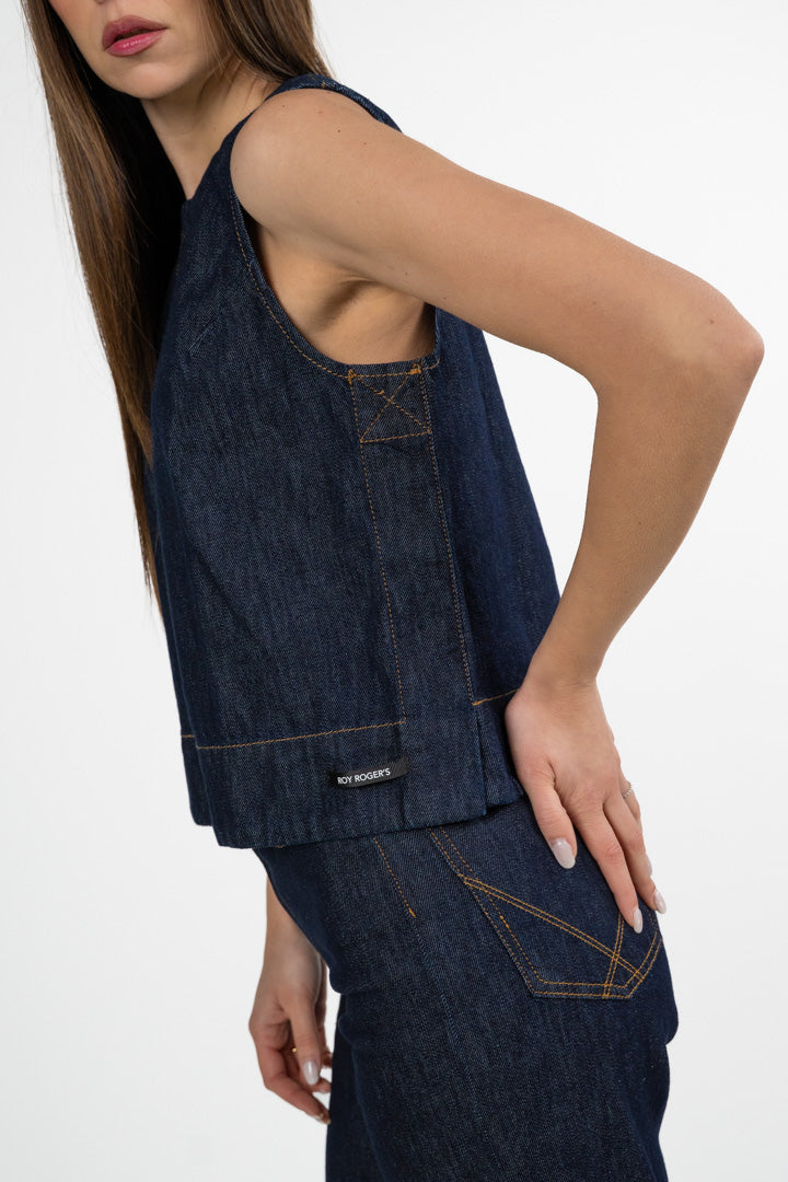 Top Smanicato in Denim Scuro – Taglio Boxy - Roy Roger's