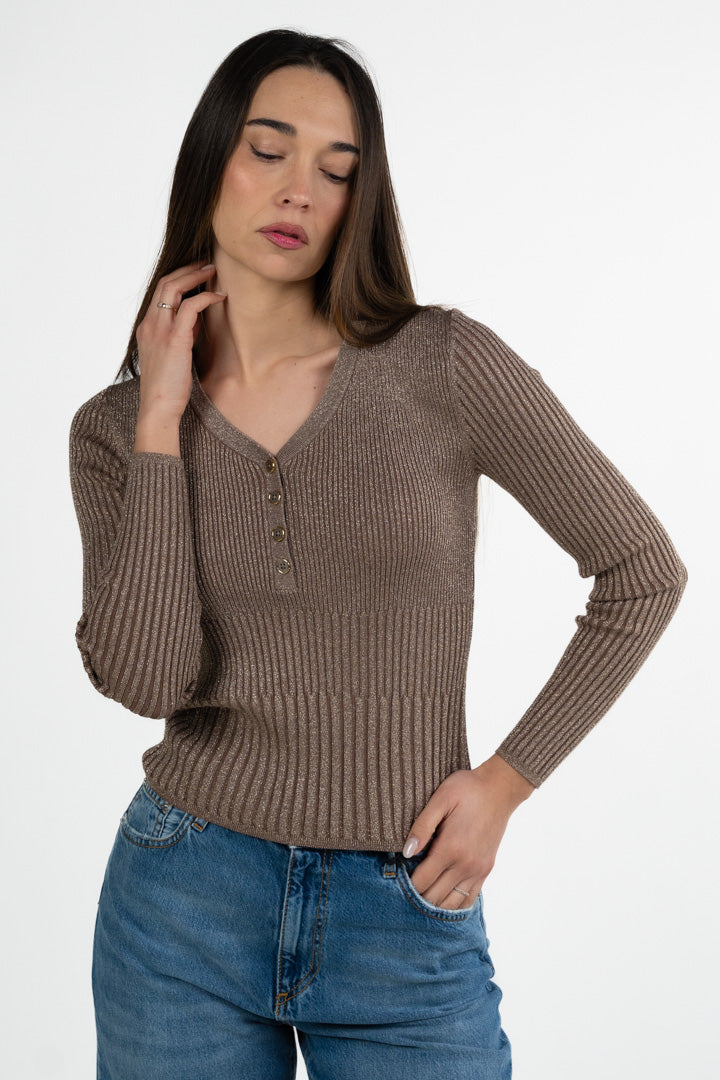 Maglia Sottogiacca in Costine Lamé – Bronzo/Champagne - Penny Black