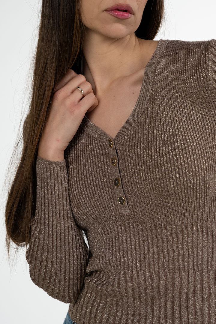 Maglia Sottogiacca in Costine Lamé – Bronzo/Champagne - Penny Black
