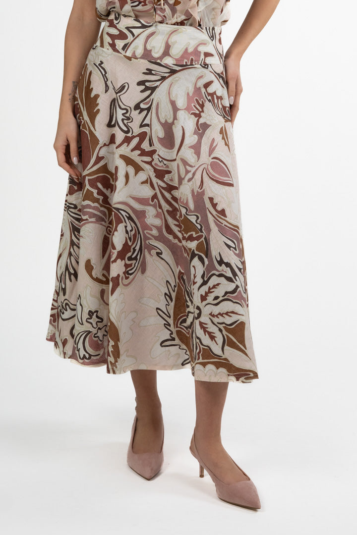 Gonna Midi in Lino con Stampa - Marella