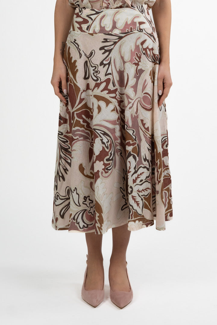 Gonna Midi in Lino con Stampa - Marella
