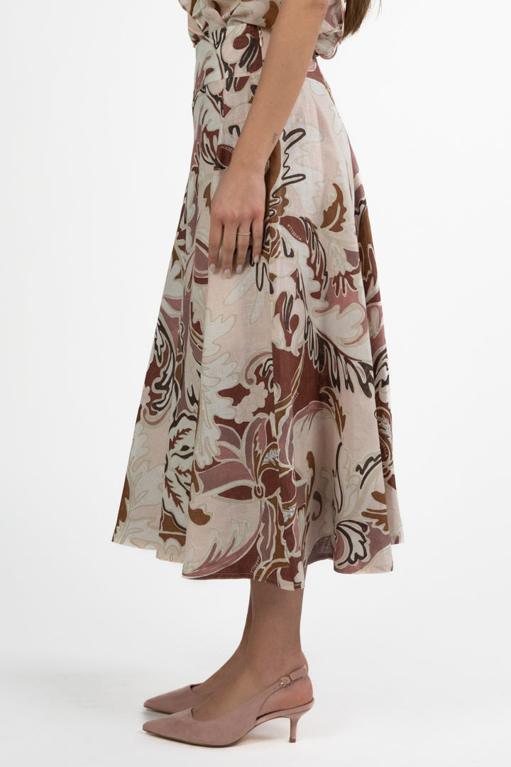 Gonna Midi in Lino con Stampa - Marella