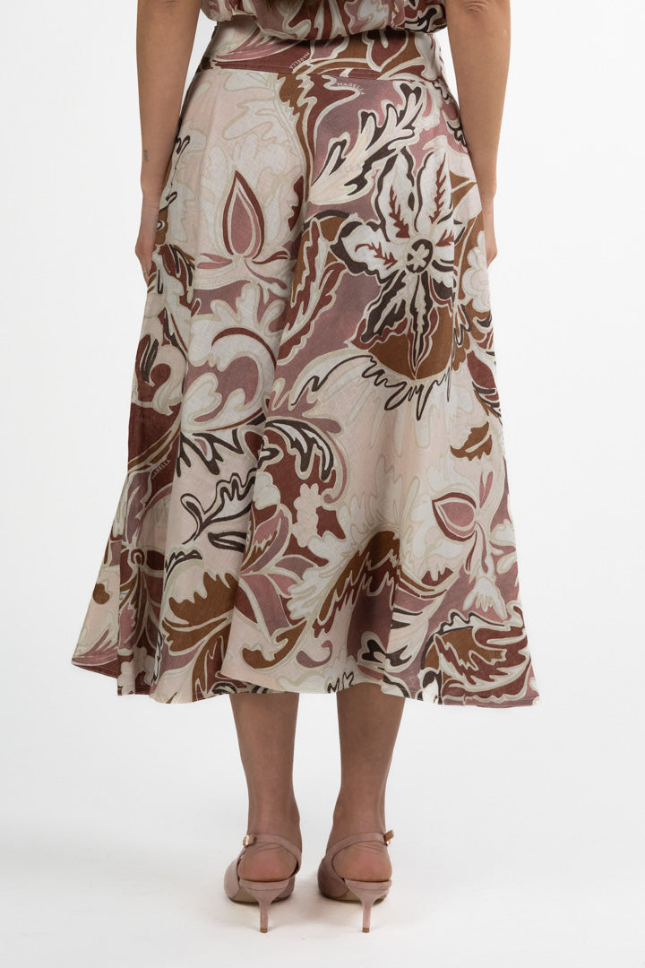 Gonna Midi in Lino con Stampa - Marella