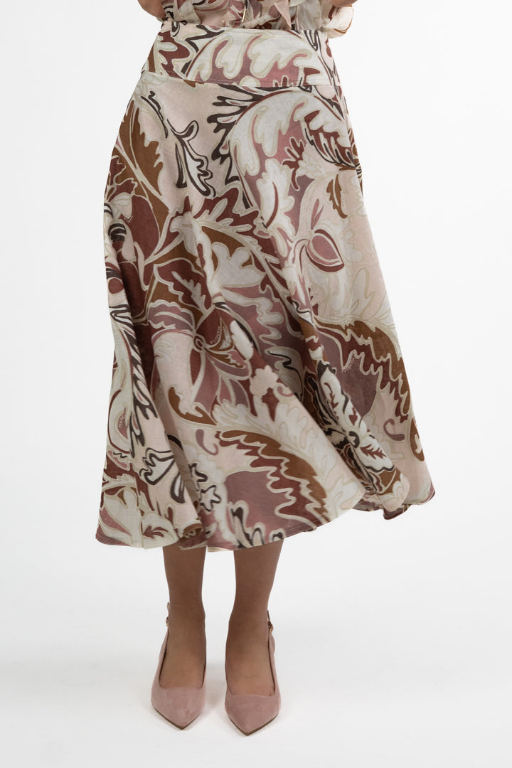 Gonna Midi in Lino con Stampa - Marella