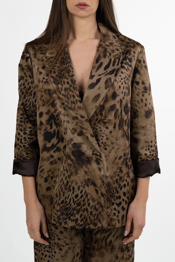 Blazer Doppiopetto in Satin Leopardato - Souvenir