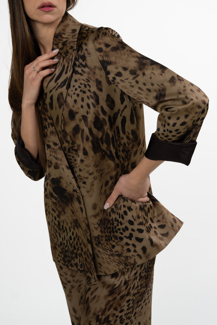 Blazer Doppiopetto in Satin Leopardato - Souvenir