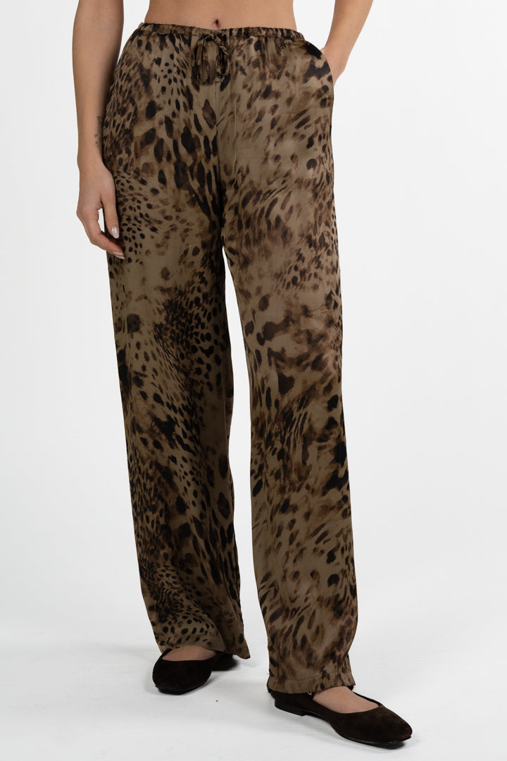Pantaloni Palazzo in Satin Leopardato - Souvenir