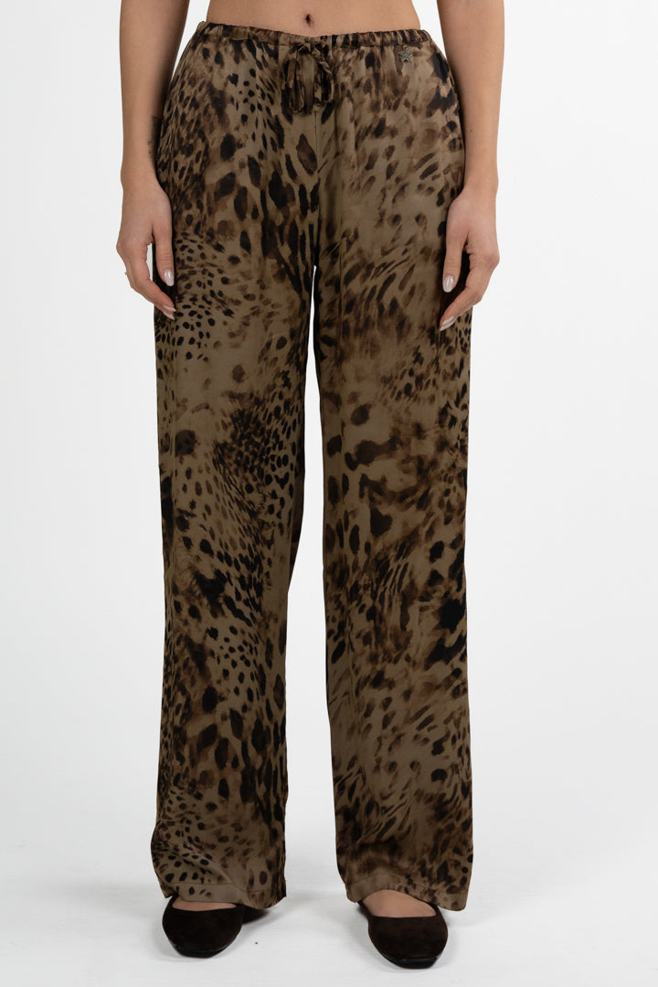 Pantaloni Palazzo in Satin Leopardato - Souvenir