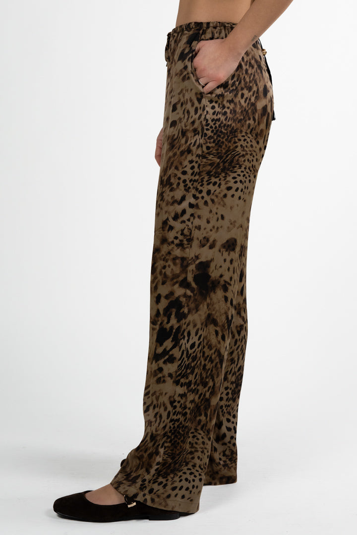 Pantaloni Palazzo in Satin Leopardato - Souvenir