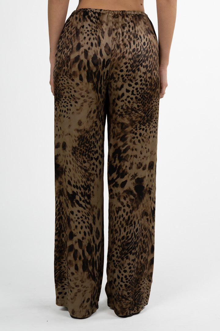 Pantaloni Palazzo in Satin Leopardato - Souvenir
