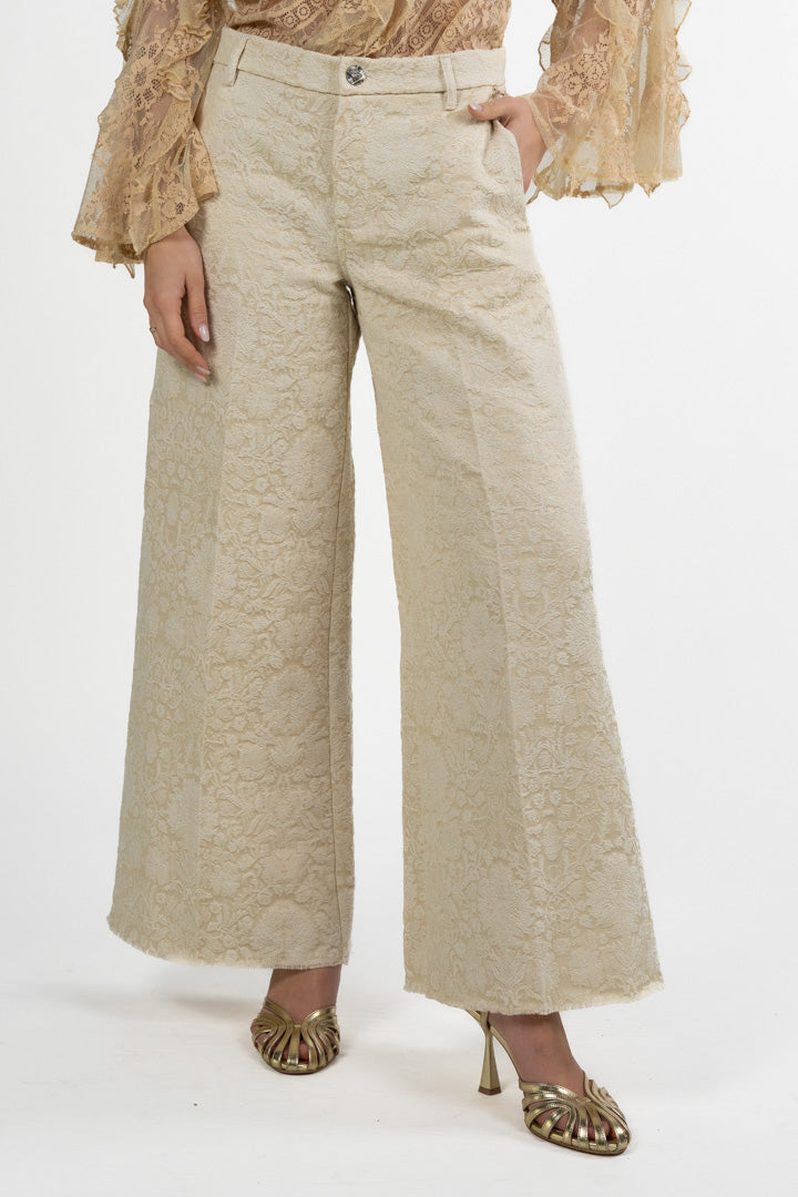 Pantalone Wide-Leg in Jacquard Floreale - Souvenir