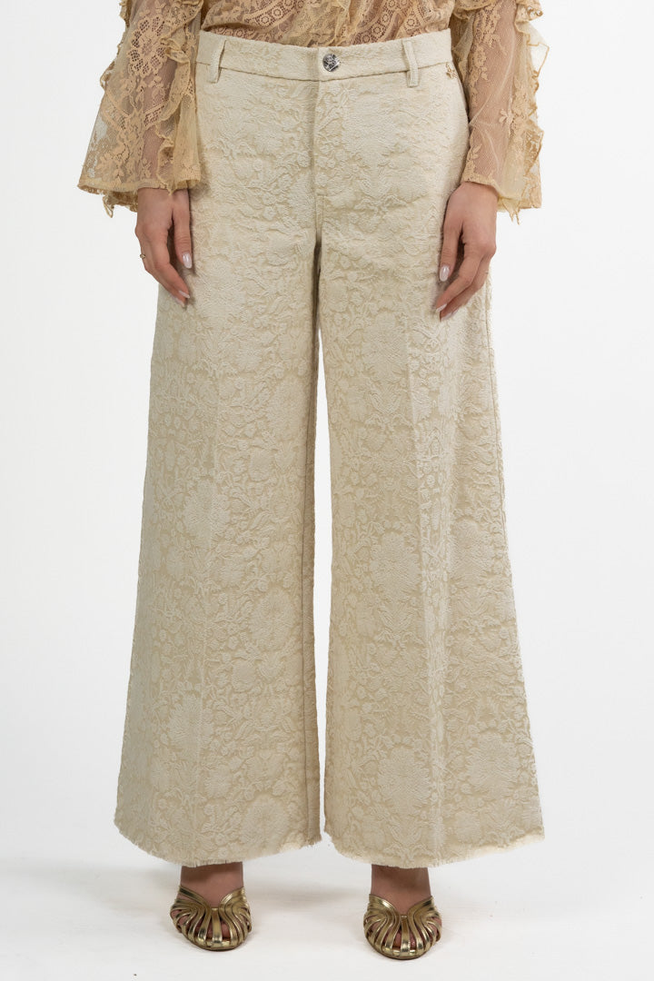 Pantalone Wide-Leg in Jacquard Floreale - Souvenir