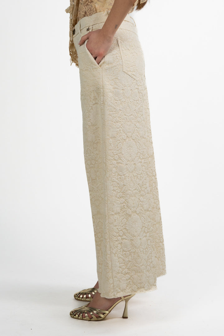 Pantalone Wide-Leg in Jacquard Floreale - Souvenir