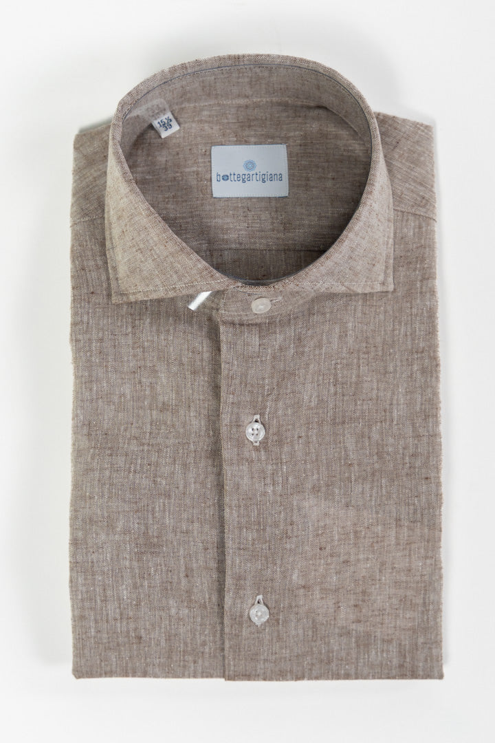 Camicia in Lino Fiammato – Marrone Tortora-Bottega Artigiana