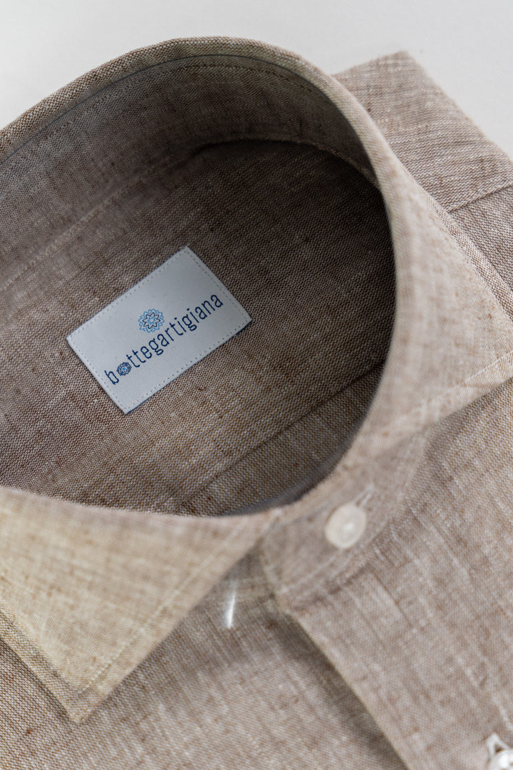 Camicia in Lino Fiammato – Marrone Tortora-Bottega Artigiana