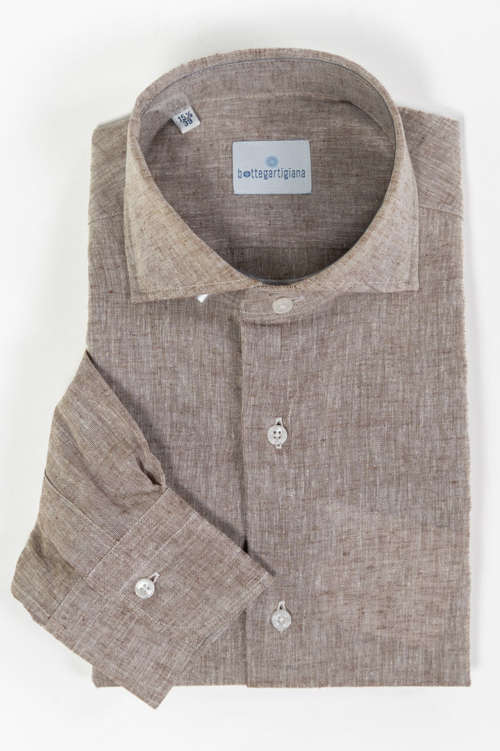 Camicia in Lino Fiammato – Marrone Tortora-Bottega Artigiana