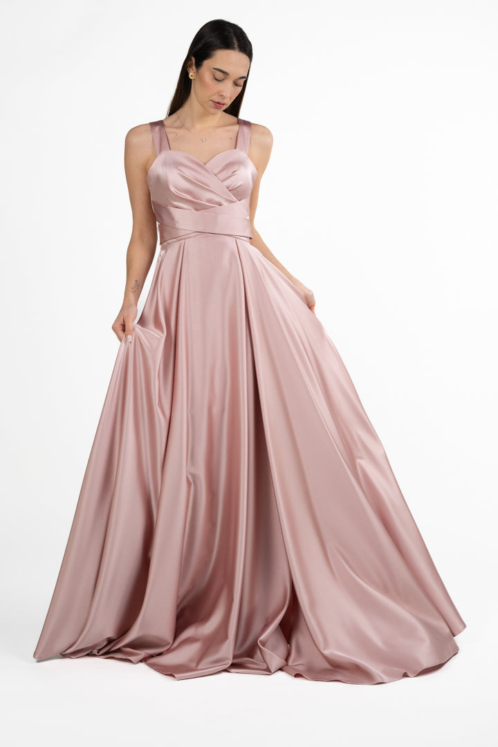 Abito Lungo Musani in Satin Rosa Antico